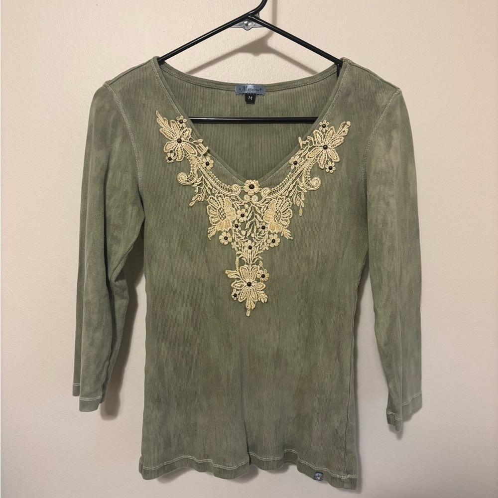 Olive Green Embroidered Women's Top
